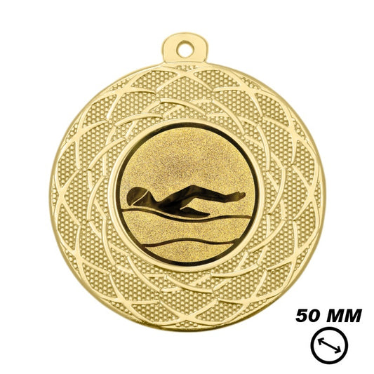 Zwem medaille goud 50 mm met afbeelding van zwemmer