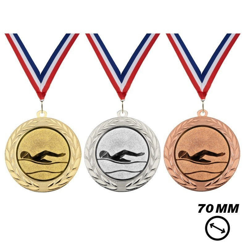 Zwemmen Medaille X70-12 70 mm in goud zilver en brons met halslint